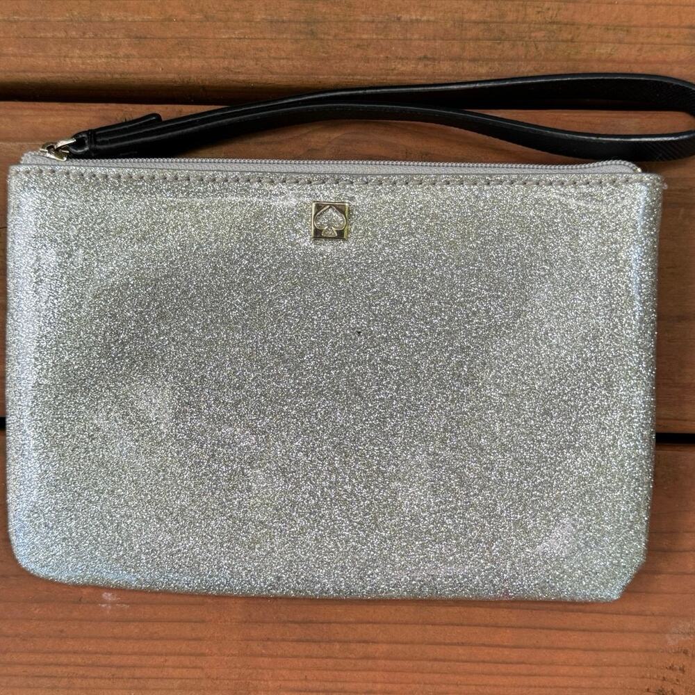 Kate Spade Silver Glitter Wristlet – Zip Top – Excellent Condition